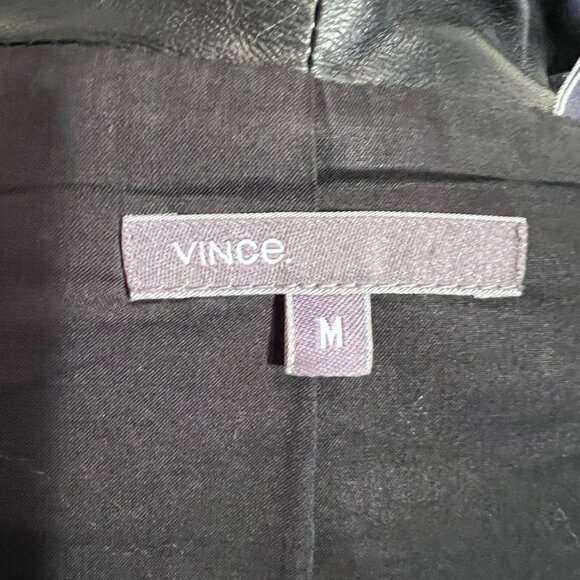 Vince Women's Black Leather and Wool Short High Collar Modern Jacket Sz Med - Picture 16 of 16